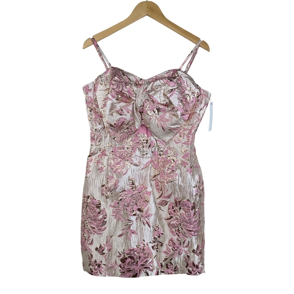 New Aura Floral Print Jacquard Mini Dress‎ size Large Cream/Pink